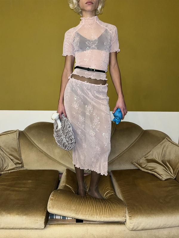 Ester Manas Blossom Pink Sequin Skirt
