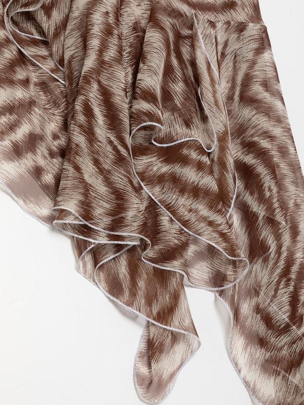 Ester Manas Brown Abstract Asymmetric Skirt