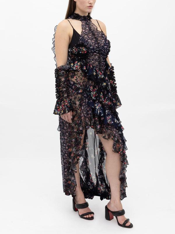 Ester Manas Floral Signature Peephole Ruched Dress