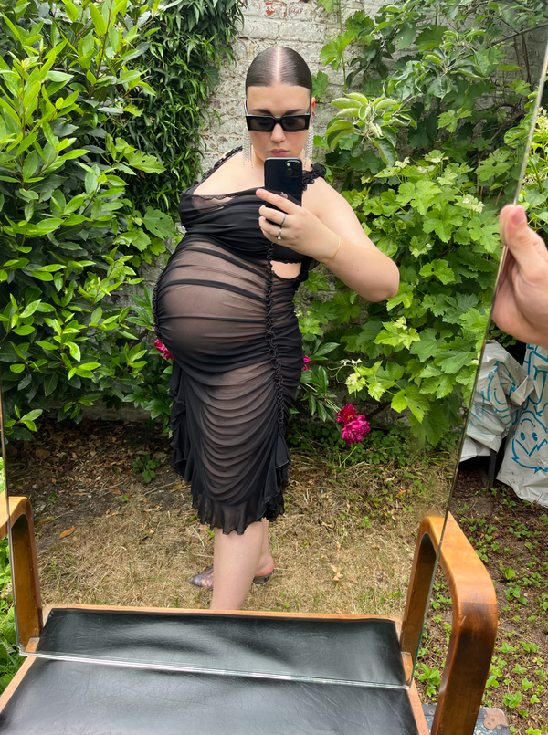 Ester Manas Midnight Ruched Sheer Dress