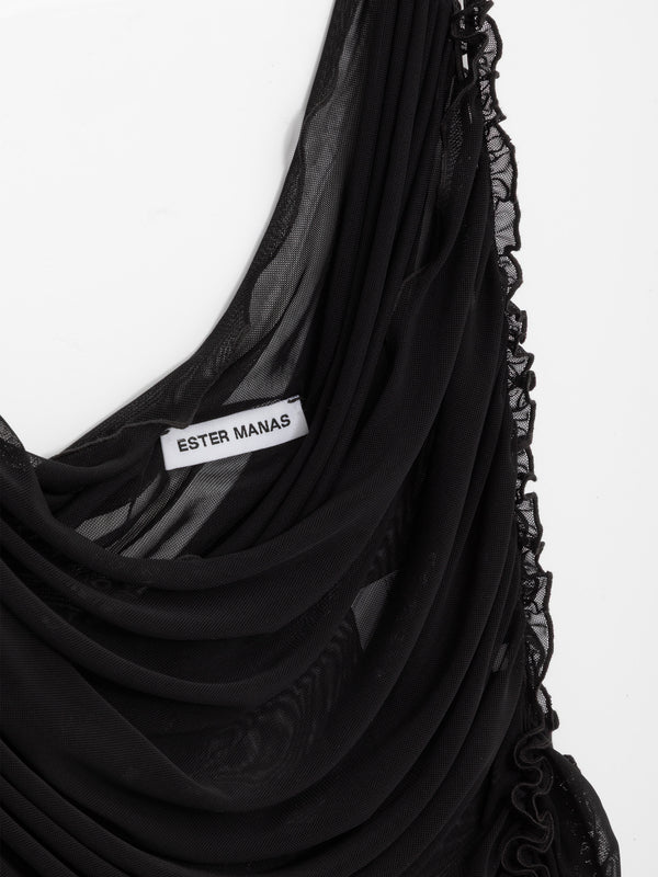 Ester Manas Midnight Ruched Sheer Dress