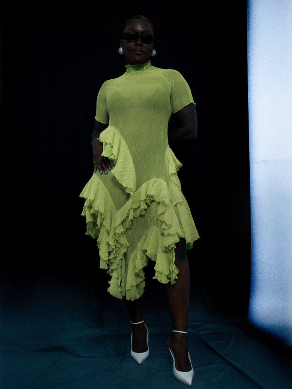 Ester Manas Pistachio Crumpled Spiral Maxi Dress