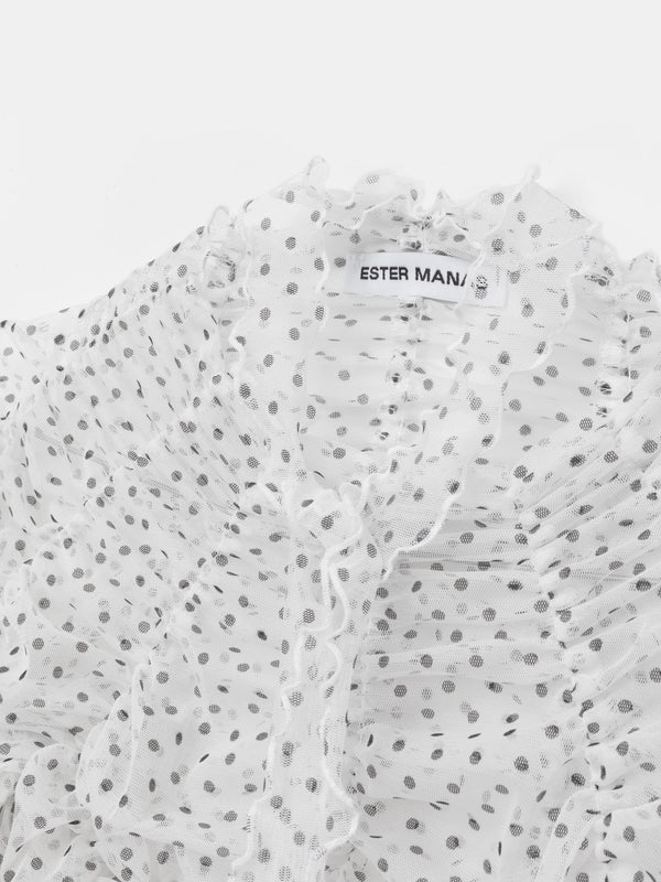 Ester Manas Polka-dot Crop Signature Ruched Top