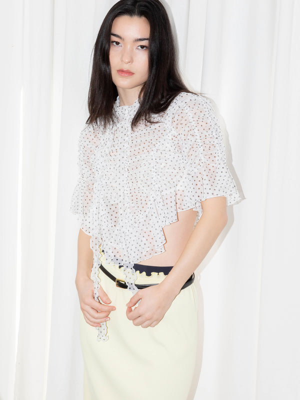 Ester Manas Polka-dot Crop Signature Ruched Top