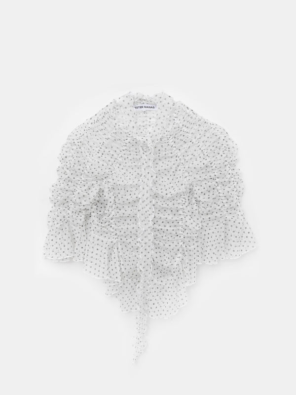 ester manas Polka-dot Crop Signature Ruched Top