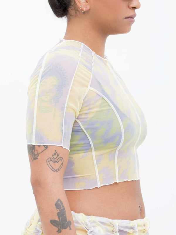 Ester Manas Printed Yellow & Grey Crop Top