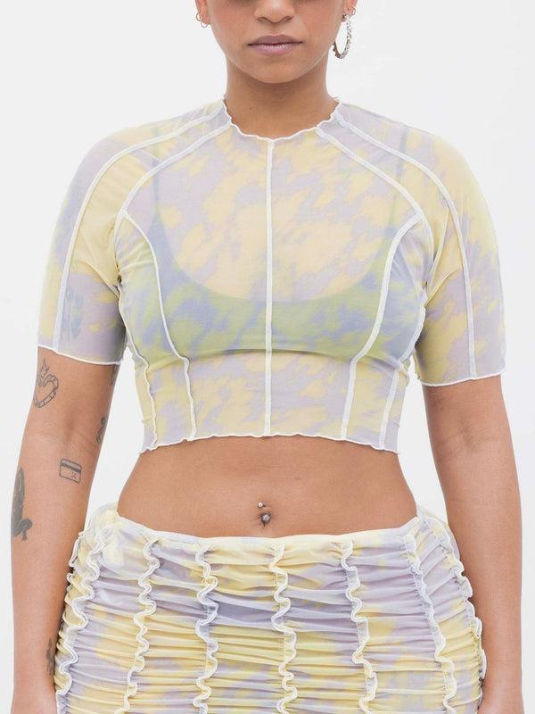 ester manas Printed Yellow & Grey Crop Top