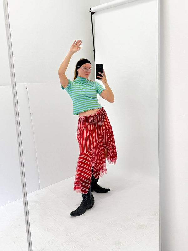 Ester Manas Red Striped Asymmetric Skirt