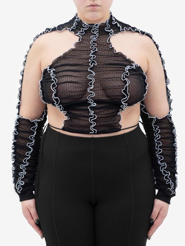 ester manas Signature Black Ruched Crop Top