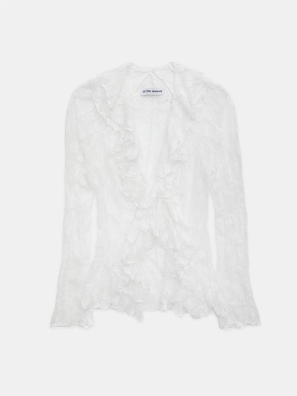 ester manas White Floral Lace Bolero
