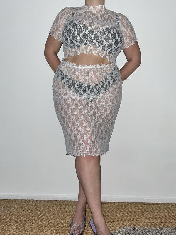 Ester Manas White Floral Lace Skirt