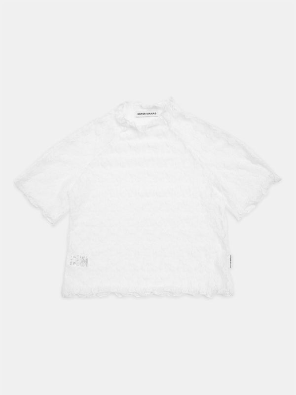 ester manas White Floral Lace Top