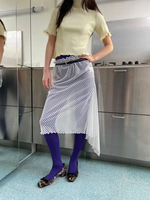 Ester Manas White Polka Dots Asymmetric Skirt