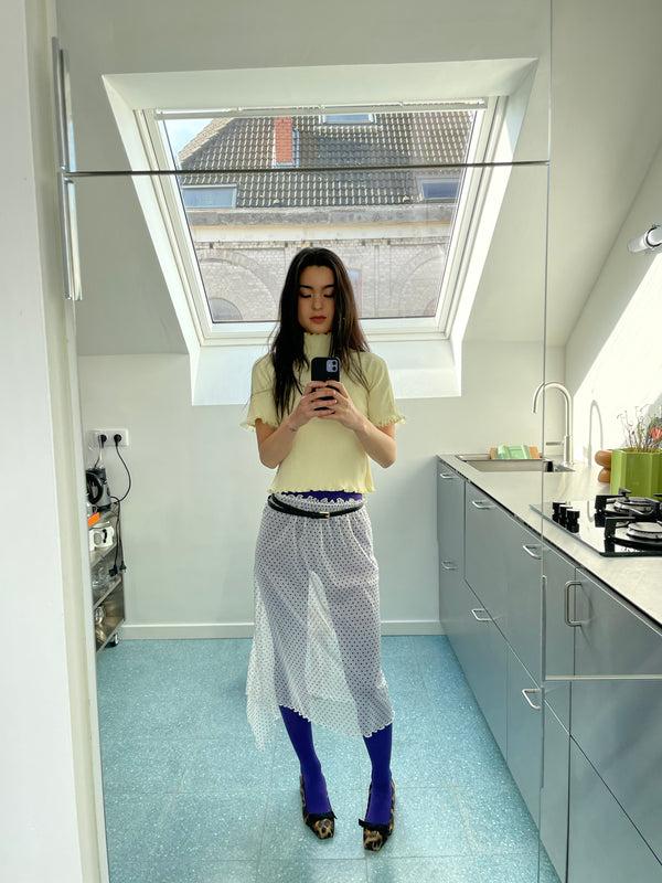 Ester Manas White Polka Dots Asymmetric Skirt