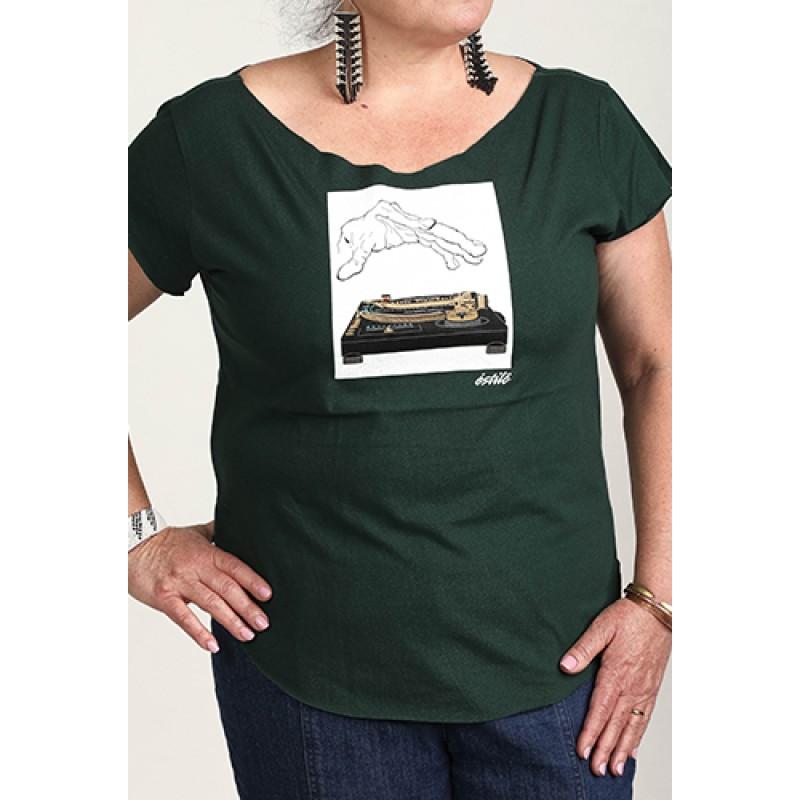 Estilo Estilo Clothing™ 12Down (SL-1200GLD) Turntable Cut Boat Neck T-shirt Forest Green