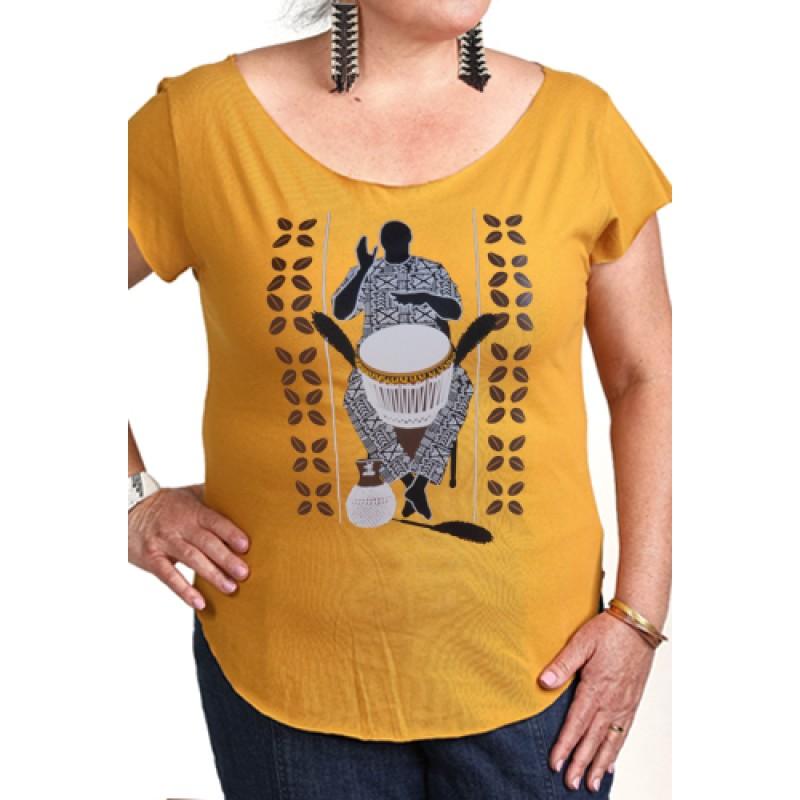 Estilo Estilo Clothing™ African Soul Dejembe Player Cut Boat Neck T-shirt Antique Gold