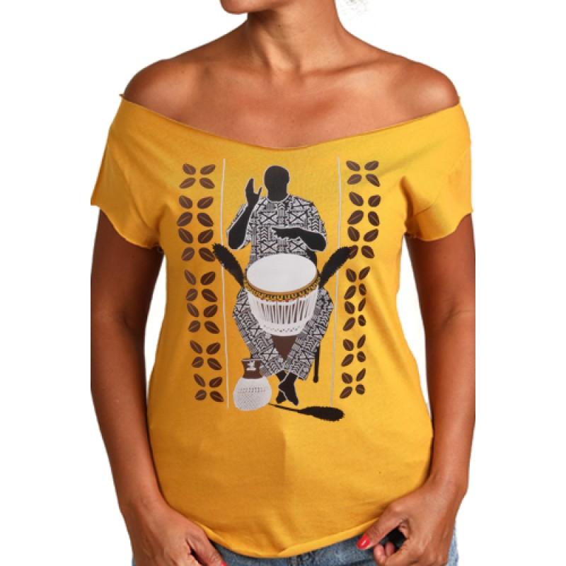 estilo Estilo Clothing™ African Soul Dejembe Player Cut Boat Neck T-shirt Antique Gold