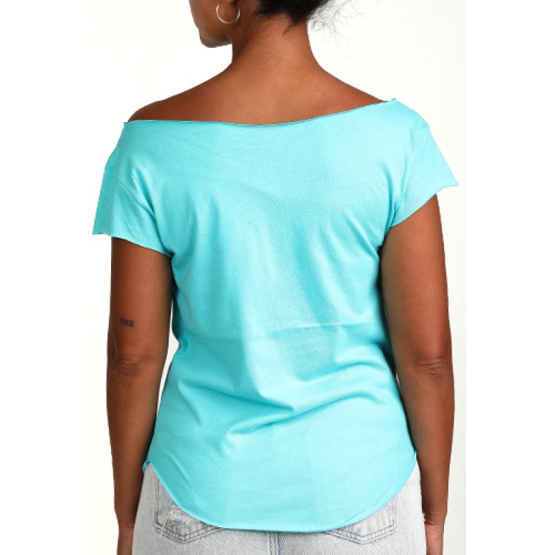 Estilo Estilo Clothing™ Afro Latino Cut Boat Neck T-shirt Tahiti Blue