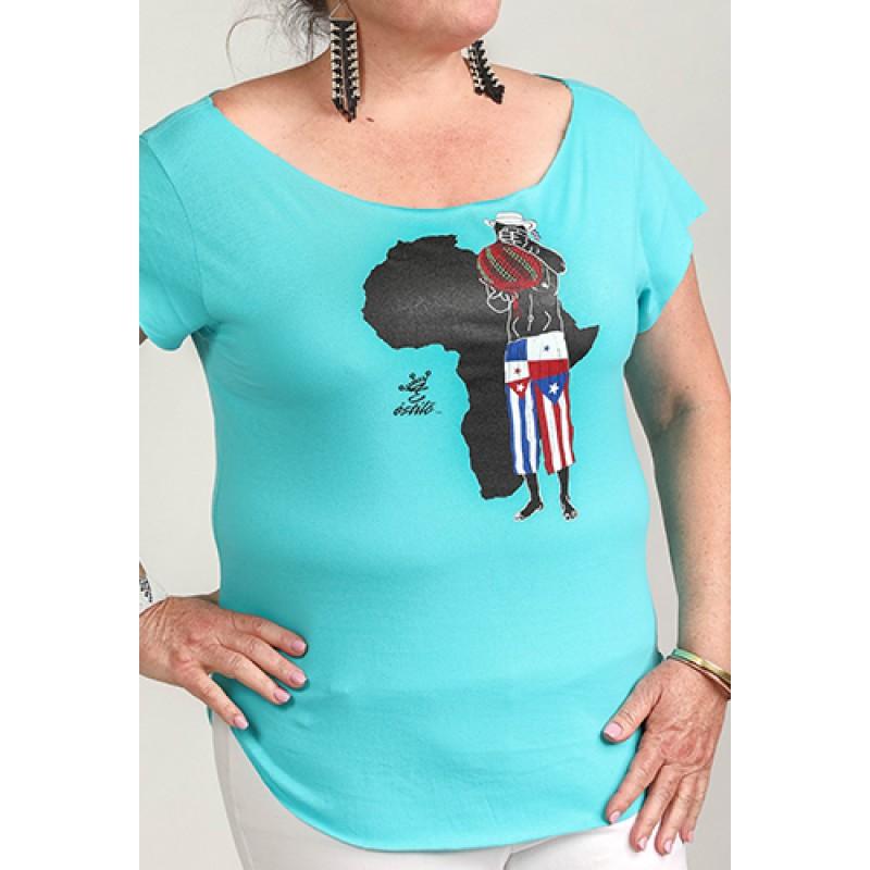 Estilo Estilo Clothing™ Afro Latino Cut Boat Neck T-shirt Tahiti Blue