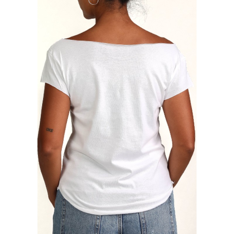 Estilo Estilo Clothing™ Afro Latino Cut Boat Neck T-shirt White