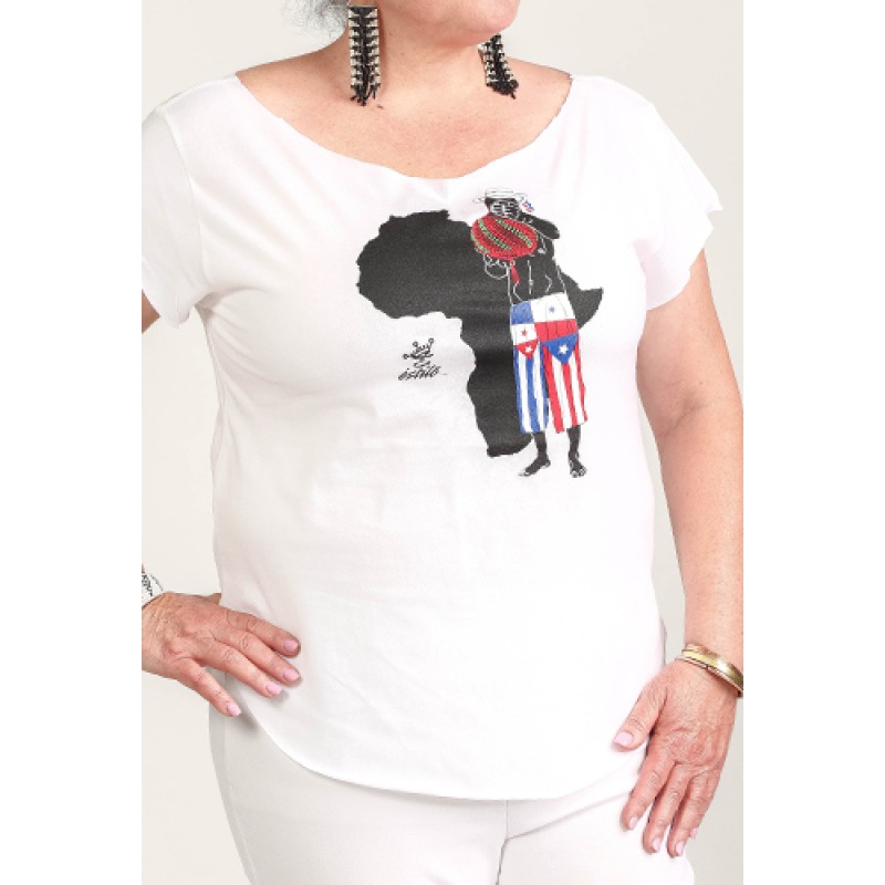 Estilo Estilo Clothing™ Afro Latino Cut Boat Neck T-shirt White