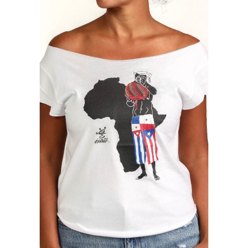 estilo Estilo Clothing™ Afro Latino Cut Boat Neck T-shirt White