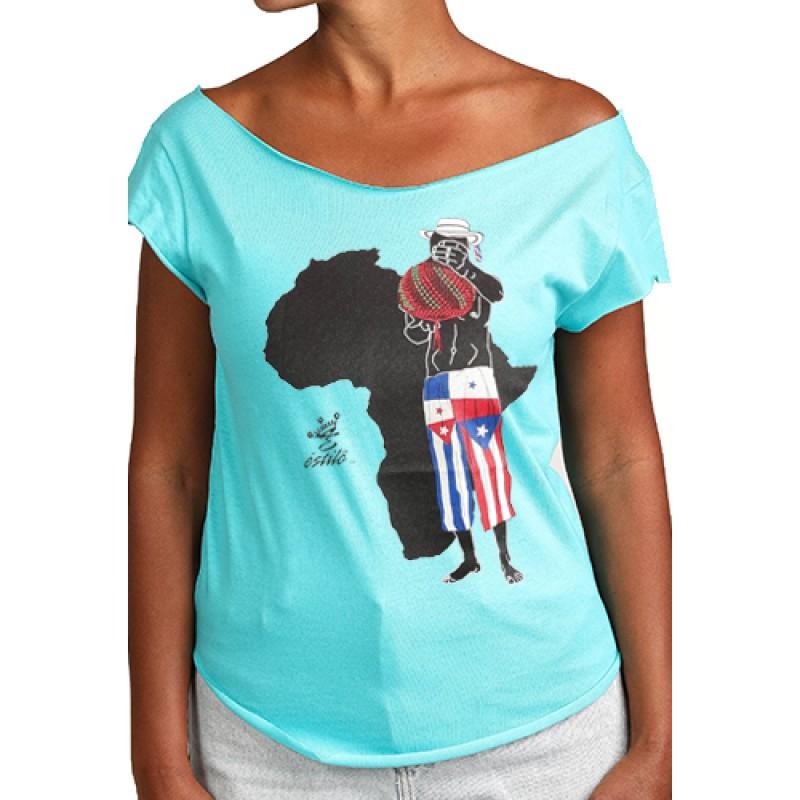 estilo Estilo Clothing™ Afro Latino Cut Boat Neck T-shirt Tahiti Blue