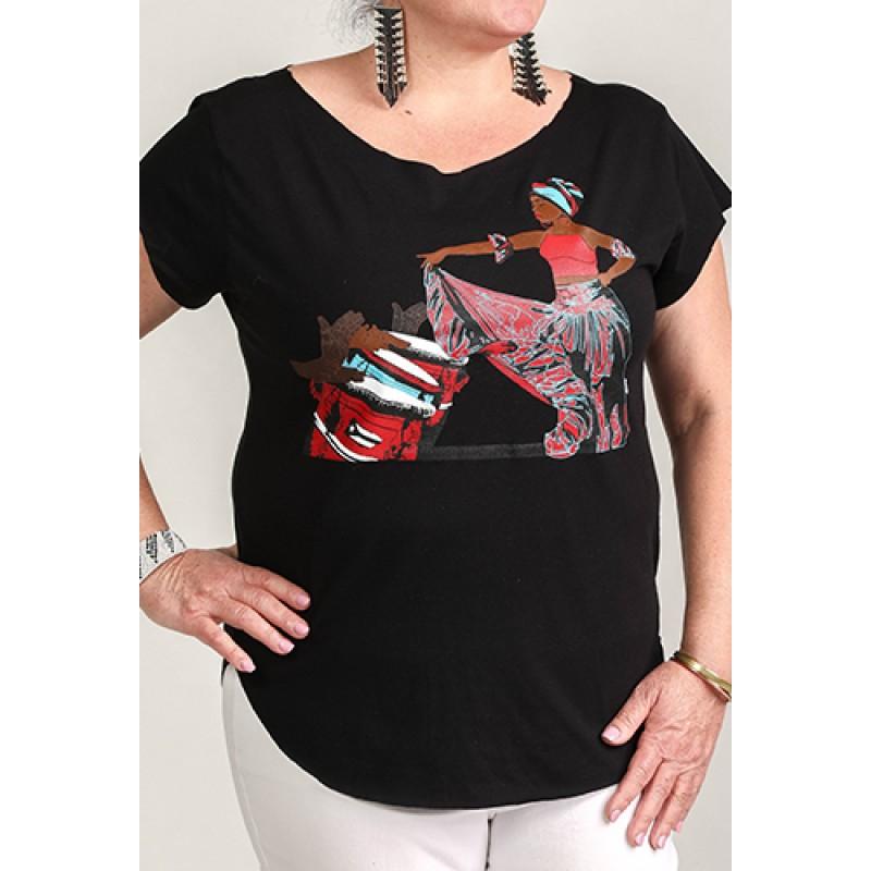 Estilo Estilo Clothing™ Afro Puerto Rican Bomba Cut Boat Neck T-shirt Black