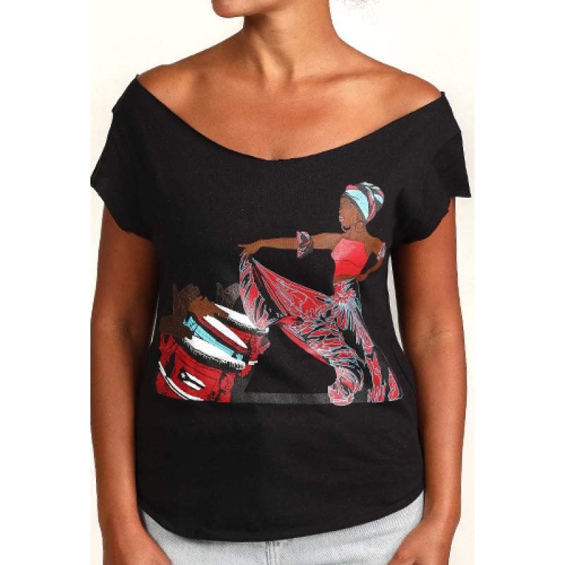 estilo Estilo Clothing™ Afro Puerto Rican Bomba Cut Boat Neck T-shirt Black