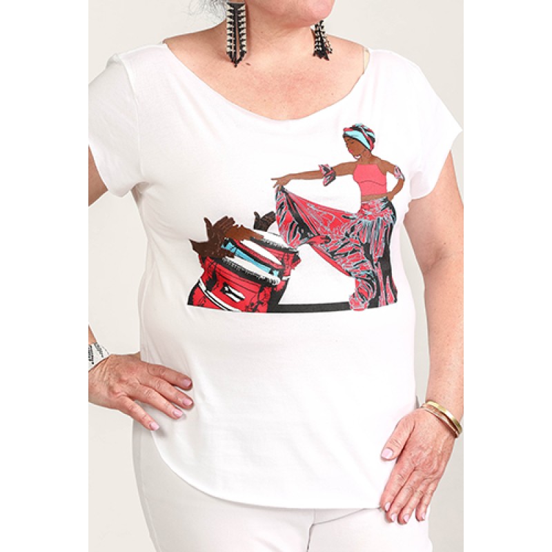 Estilo Estilo Clothing™ Afro Puerto Rican Bomba Cut Boat Neck T-shirt White