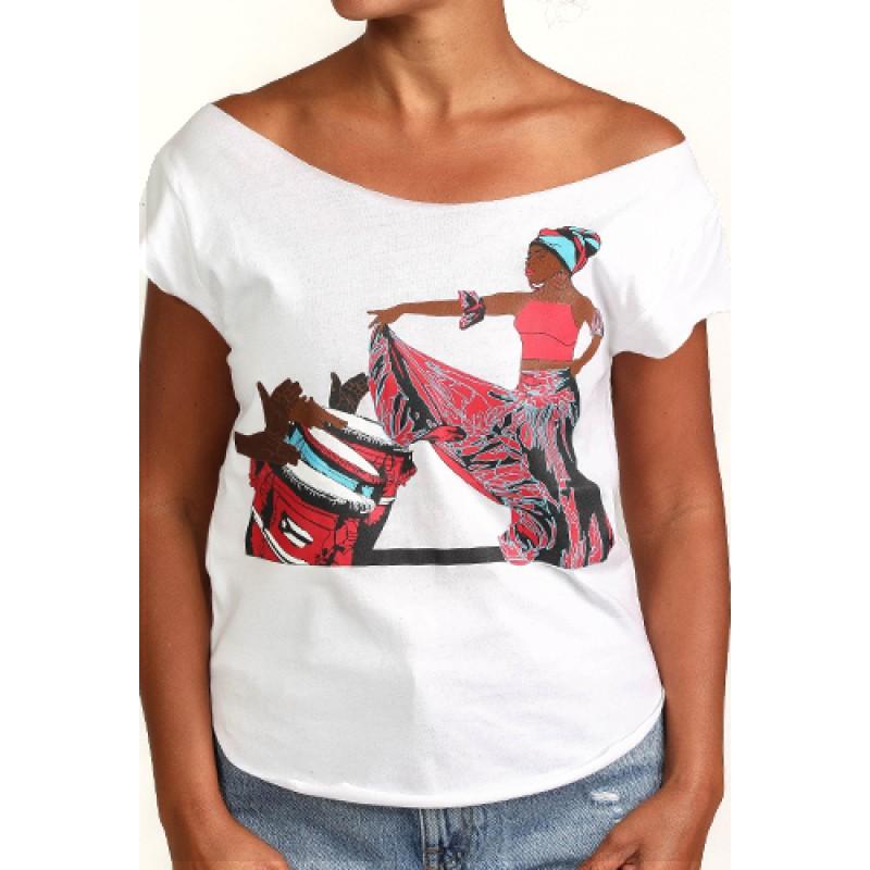 estilo Estilo Clothing™ Afro Puerto Rican Bomba Cut Boat Neck T-shirt White