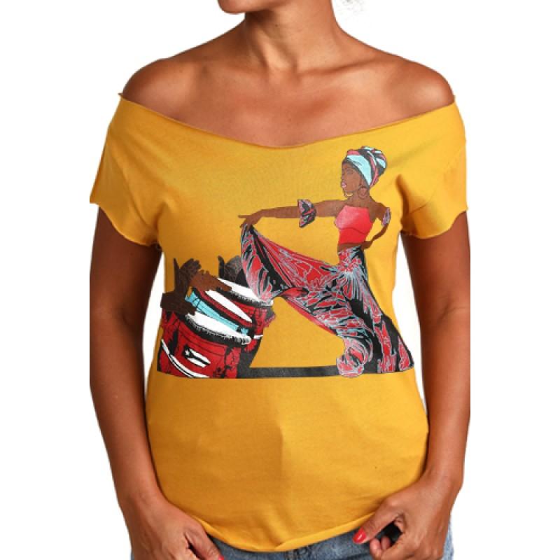 estilo Estilo Clothing™ Afro Puerto Rican Bomba Cut Boat Neck T-shirt Antique Gold