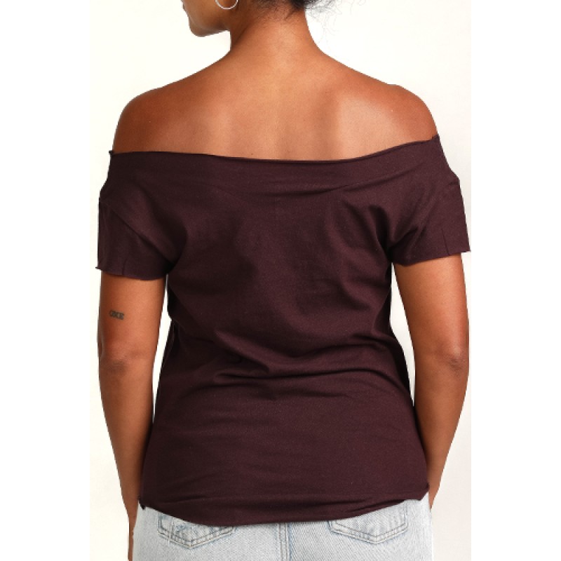 Estilo Estilo Clothing™ Art Deco Cuban Cafe Cut Boat Neck T-shirt Oxblood