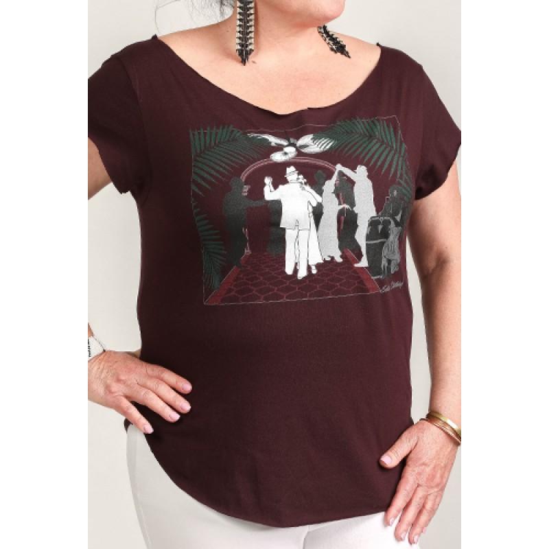 Estilo Estilo Clothing™ Art Deco Cuban Cafe Cut Boat Neck T-shirt Oxblood