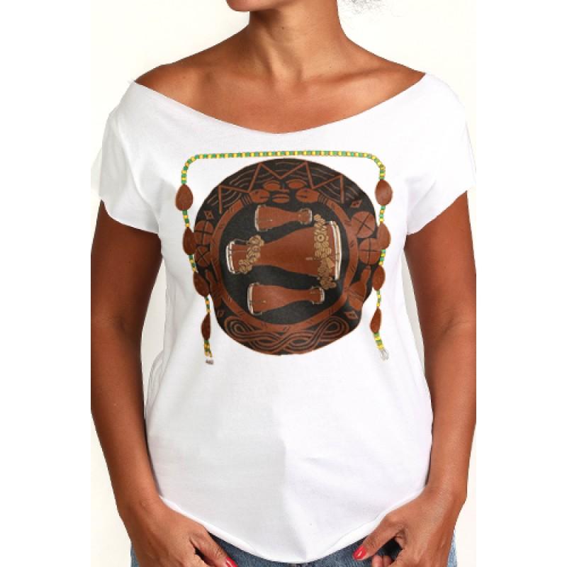 estilo Estilo Clothing™ Bata Drums Afro Cuban Cut Boat Neck T-shirt White