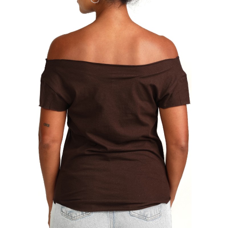 Estilo Estilo Clothing™ Bongocero Bongo Player Cut Boat Neck T-shirt Dark Chocolate