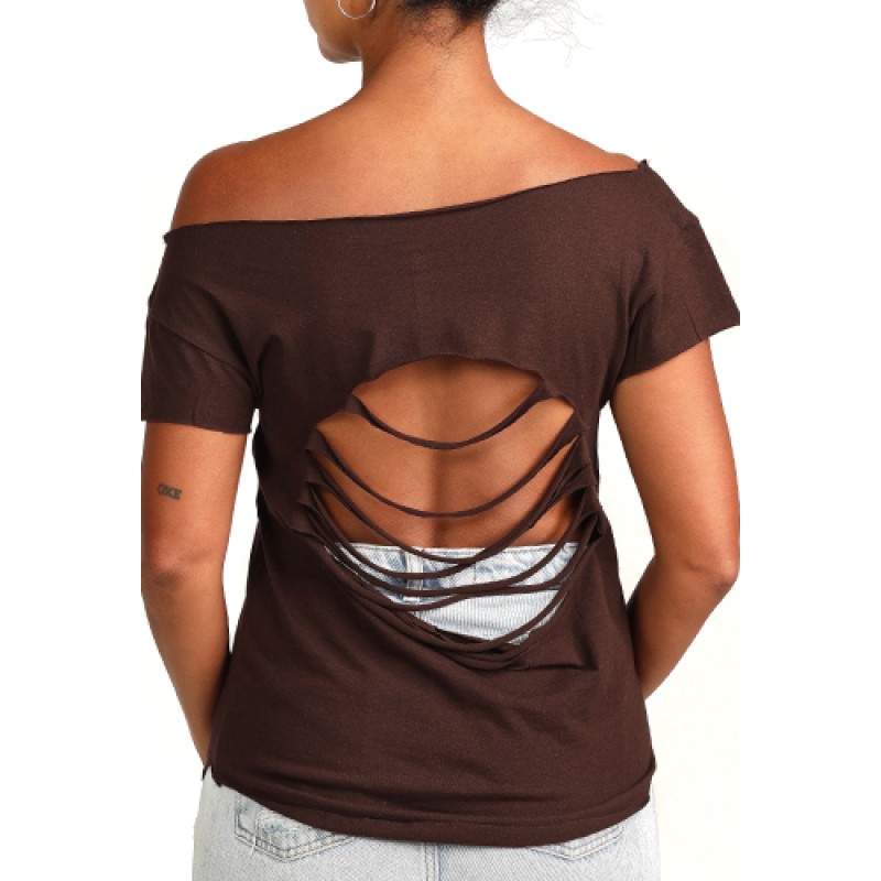 Estilo Estilo Clothing™ Bongocero Bongo Player Cut Boat Neck T-shirt Dark Chocolate