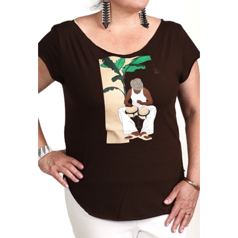 Estilo Estilo Clothing™ Bongocero Bongo Player Cut Boat Neck T-shirt Dark Chocolate