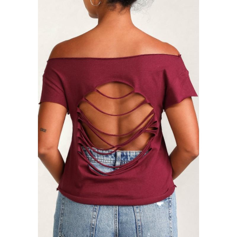 Estilo Estilo Clothing™ Bongocero Bongo Player Cut Boat Neck T-shirt Maroon