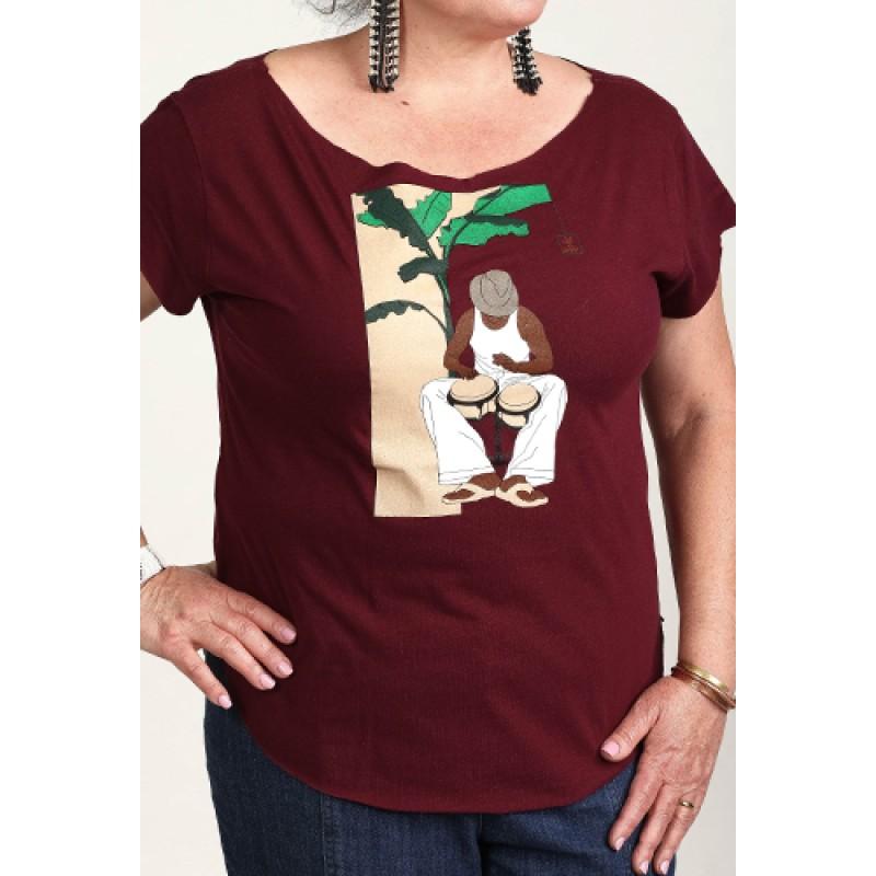 Estilo Estilo Clothing™ Bongocero Bongo Player Cut Boat Neck T-shirt Maroon