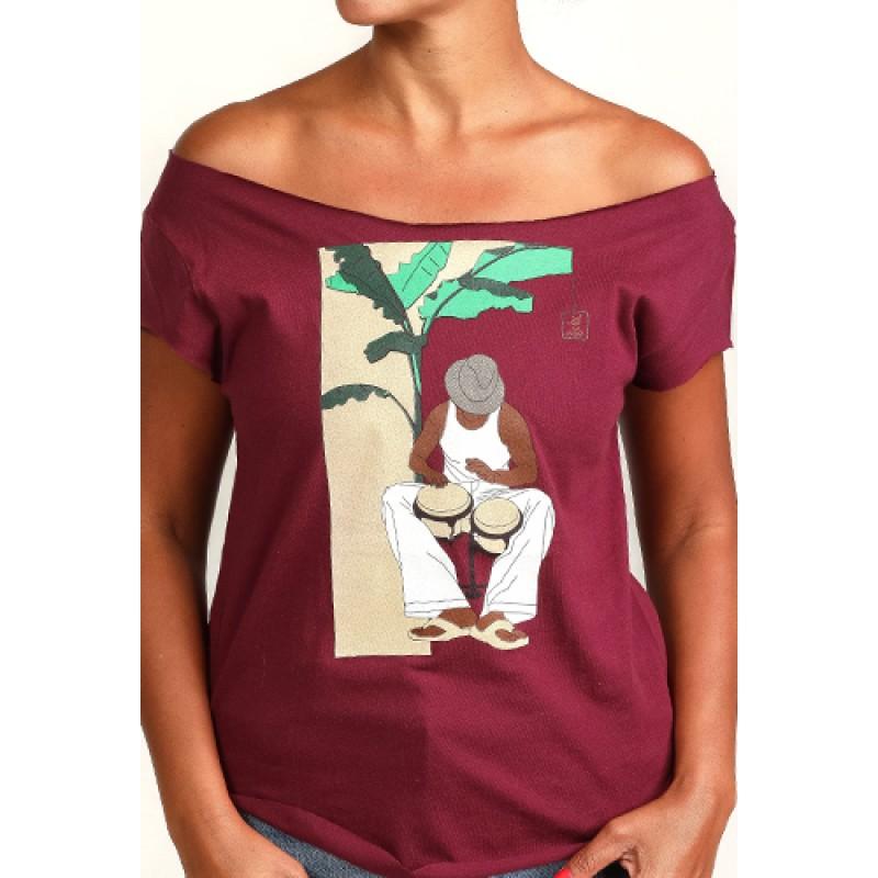 estilo Estilo Clothing™ Bongocero Bongo Player Cut Boat Neck T-shirt Maroon