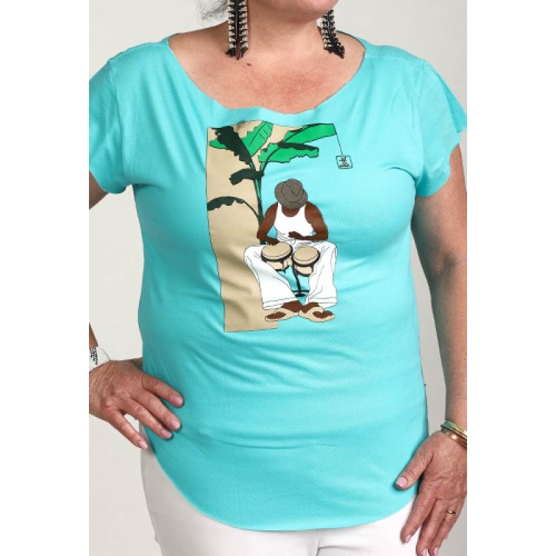 Estilo Estilo Clothing™ Bongocero Bongo Player Cut Boat Neck T-shirt Blue