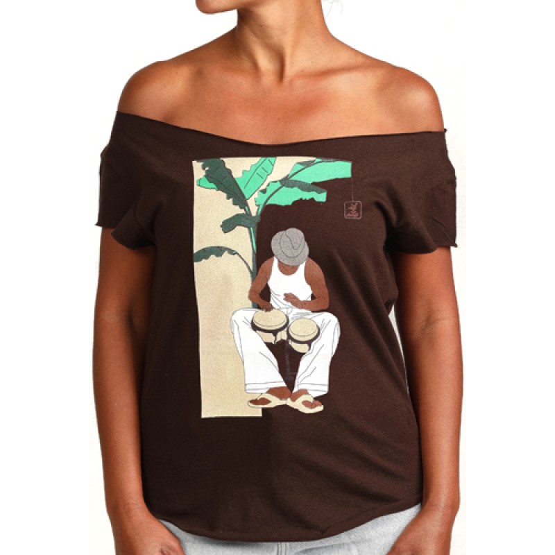 estilo Estilo Clothing™ Bongocero Bongo Player Cut Boat Neck T-shirt Dark Chocolate