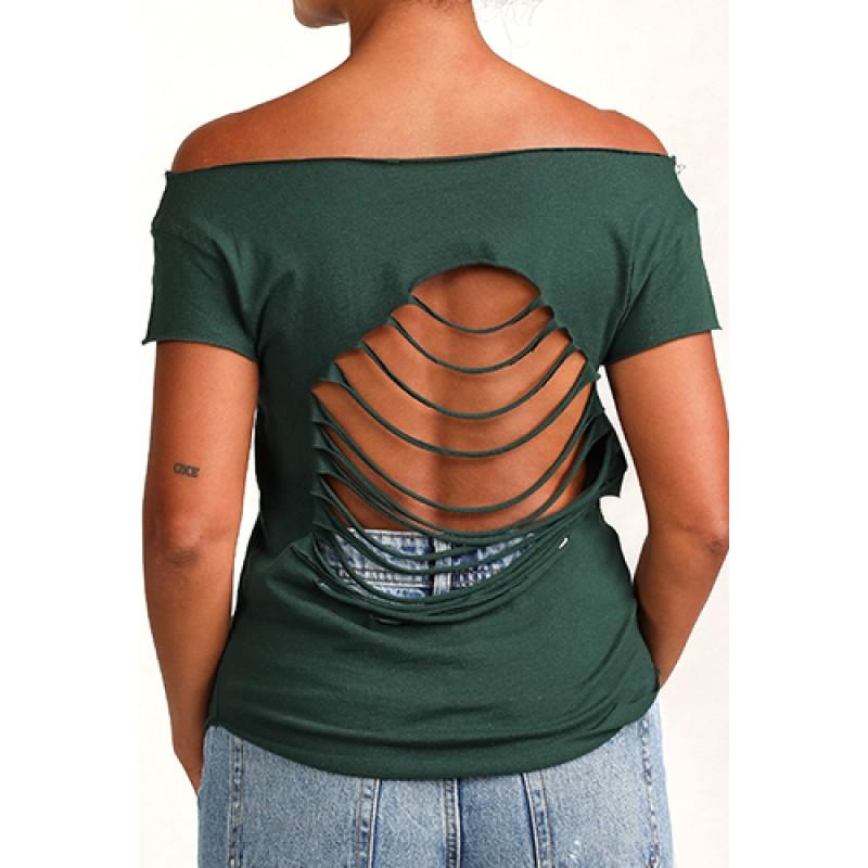 Estilo Estilo Clothing™ Buena Vista Acoustic Guitar Player Cut Boat Neck T-shirt Forest Green