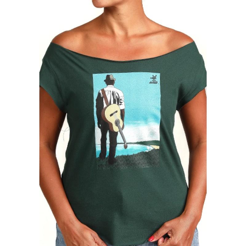 estilo Estilo Clothing™ Buena Vista Acoustic Guitar Player Cut Boat Neck T-shirt Forest Green