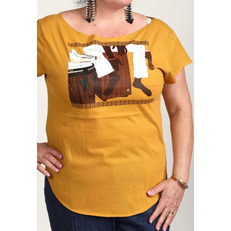 Estilo Estilo Clothing™ Cajon Afro Peruvian Cut Boat Neck T-shirt Antique Gold