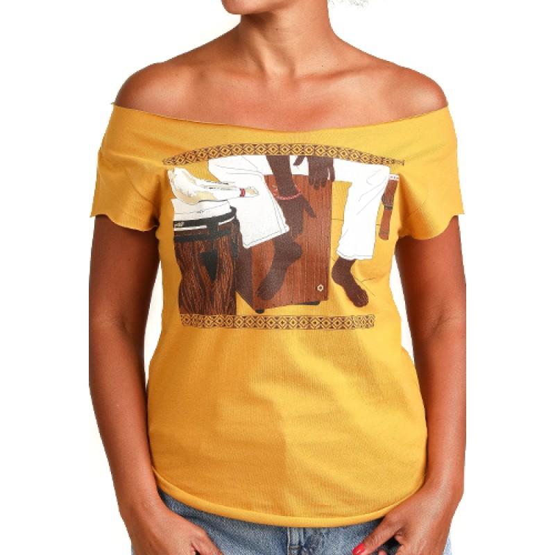 estilo Estilo Clothing™ Cajon Afro Peruvian Cut Boat Neck T-shirt Antique Gold