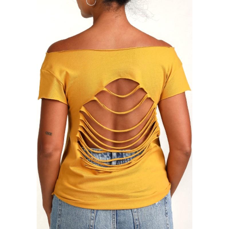 Estilo Estilo Clothing™ Cutting & Slapping Conga Turntable Cut Boat Neck T-shirt Antique Gold
