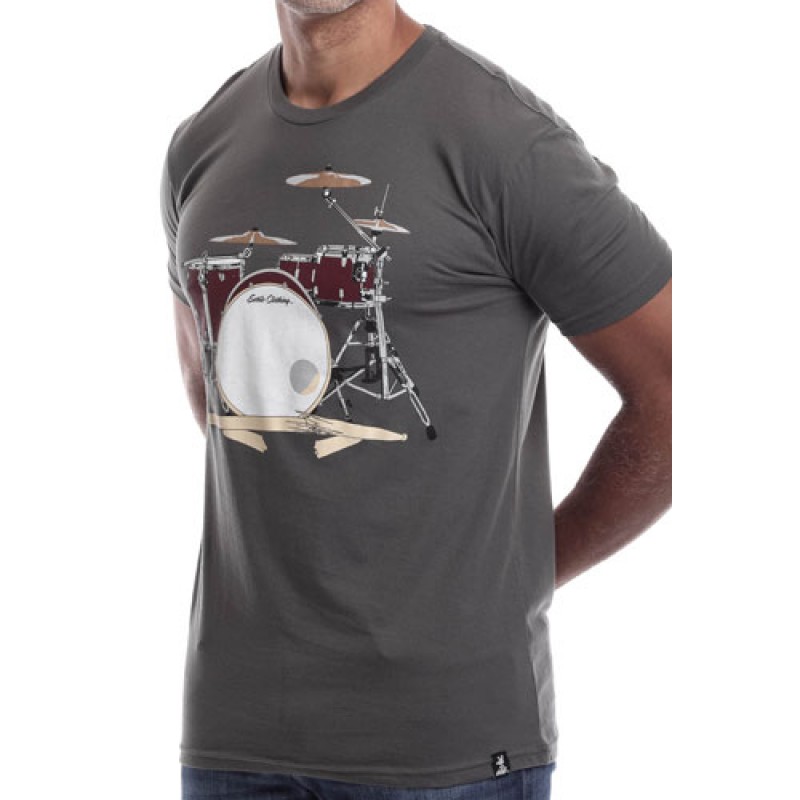 Estilo Estilo Clothing™ Drum Set & Broken Sticks T-shirt Heavy Metal Gray