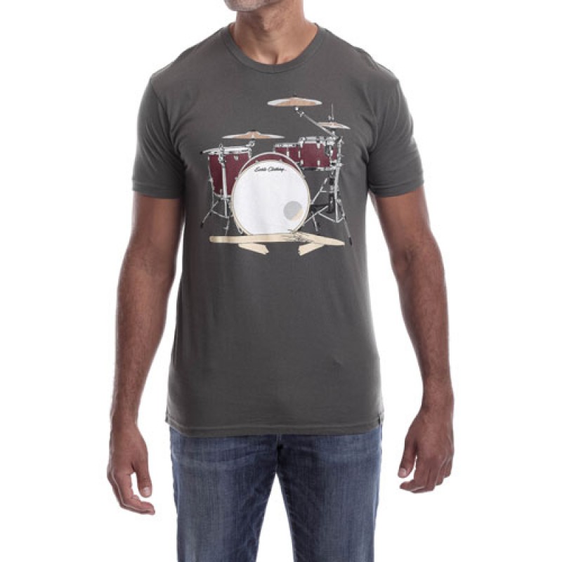 Estilo Estilo Clothing™ Drum Set & Broken Sticks T-shirt Heavy Metal Gray